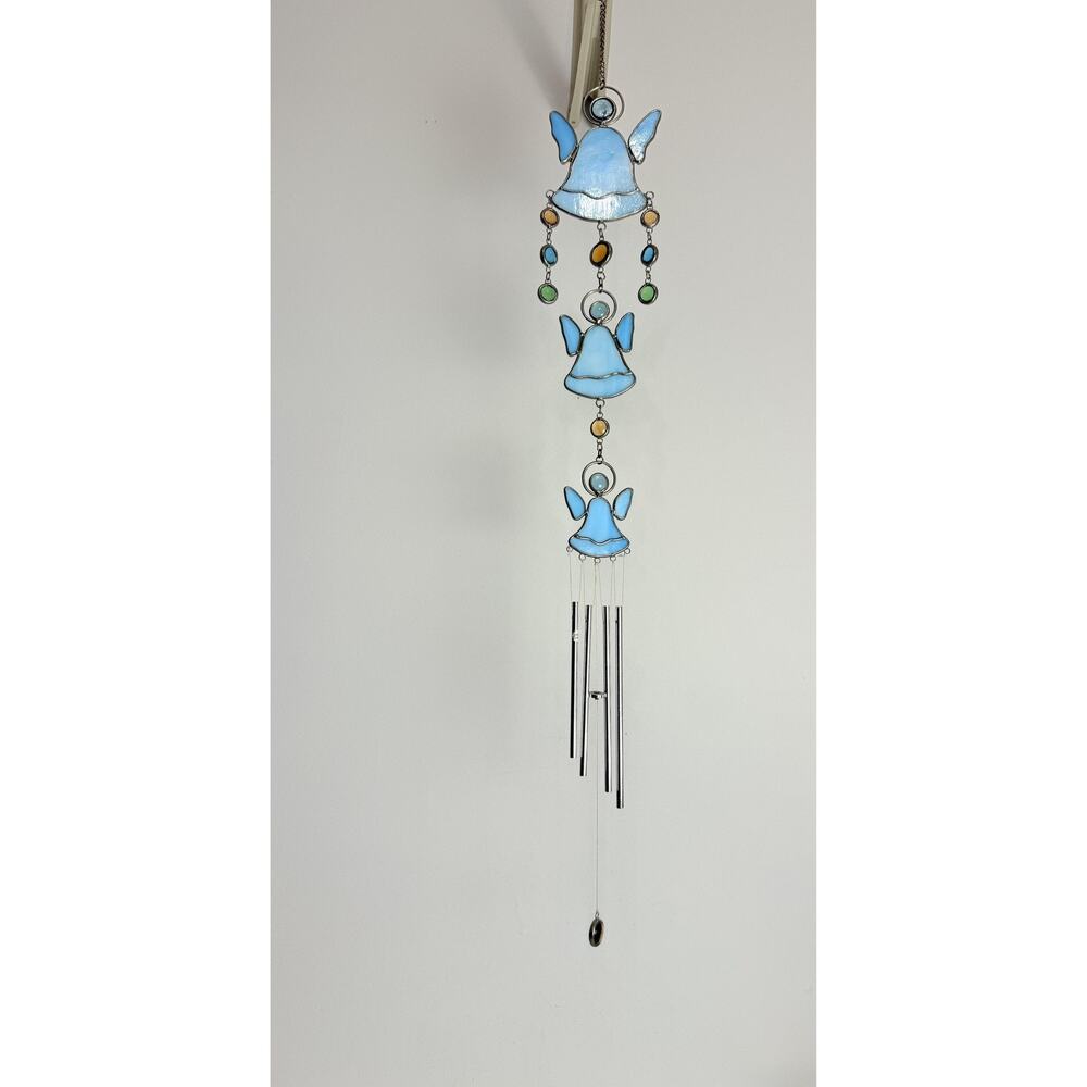 Natures Melody Blue Angel Design Stained Glass Wind Chime